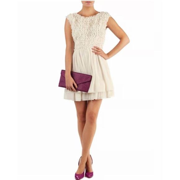 Ted Baker | Dresses | Ted Baker Cream Floral Chiffon Mini Fit Flare ...